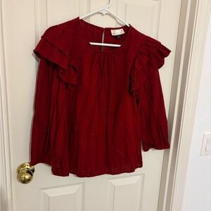 Elegant Red Ruffled Women's Top